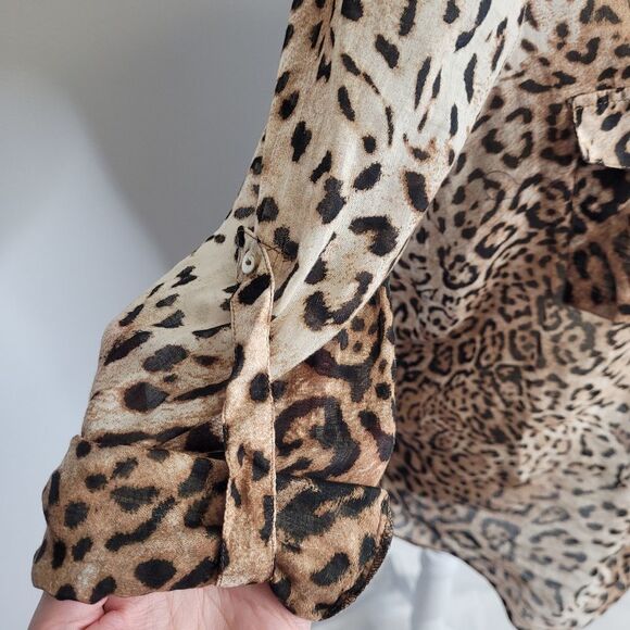 ZARA shirt big cat jaguar print oversized button‎ up cotton top M - Picture 9 of 11